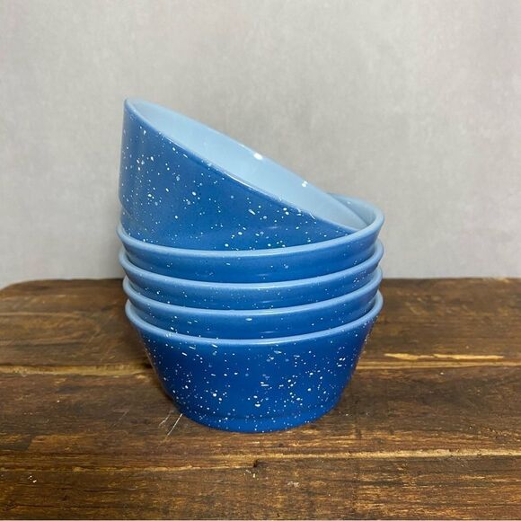 5- Vintage Fire King Blue Granite Speckled Cereal Bowls. - Picture 6 of 11